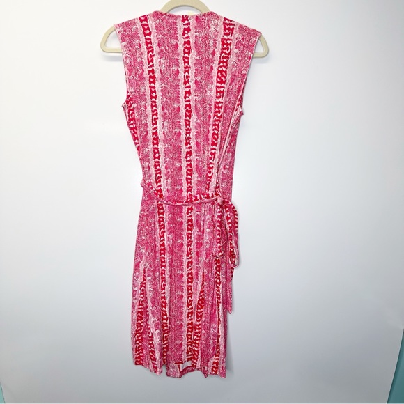 Diane Von Furstenberg DVF Red Pink White Sleeveless Wrap Tie Dress Size 6 - Picture 3 of 12